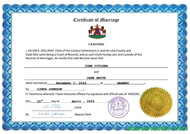 Lesotho marriage certificate Word and PDF template